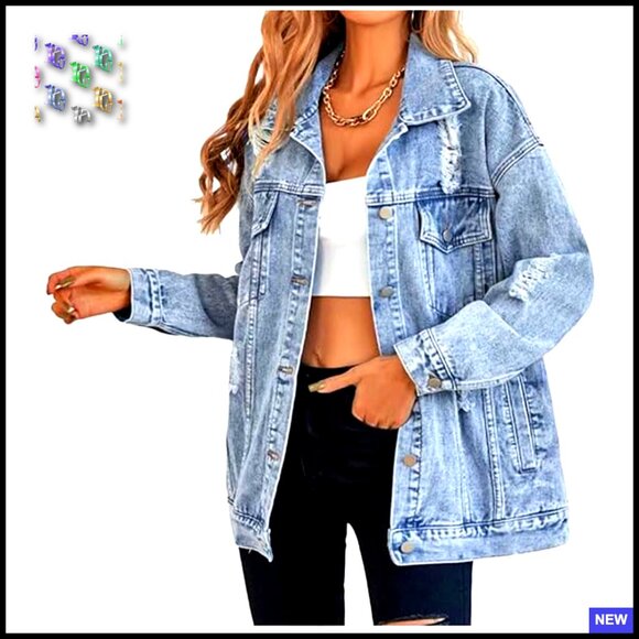 Jackets & Blazers - Oversized Boyfriend Denim Jacket Ripped Distressed Vintage Y2K Chic Casual